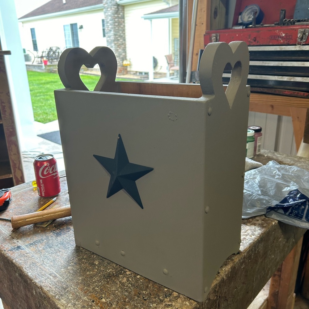 Primitive bathroom trash can chalk painted tan
